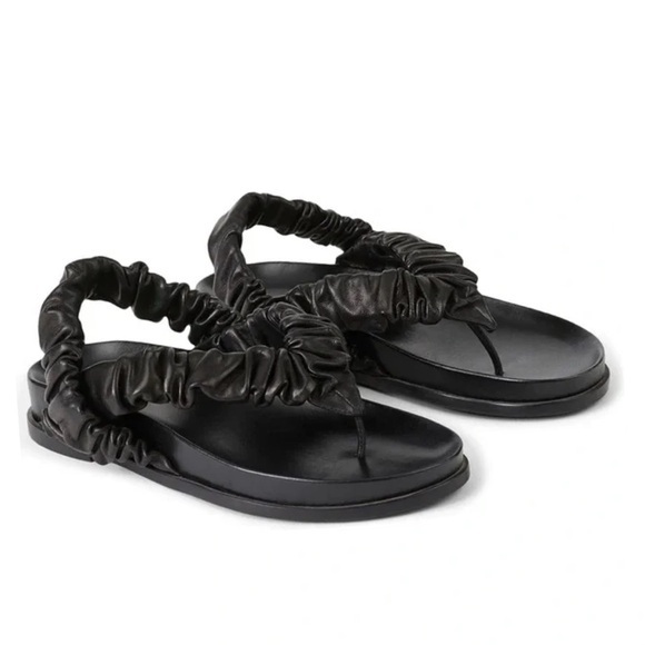Lafayette 148 Helene Ruched Leather Slingback Thong Sandals In Black Size 41